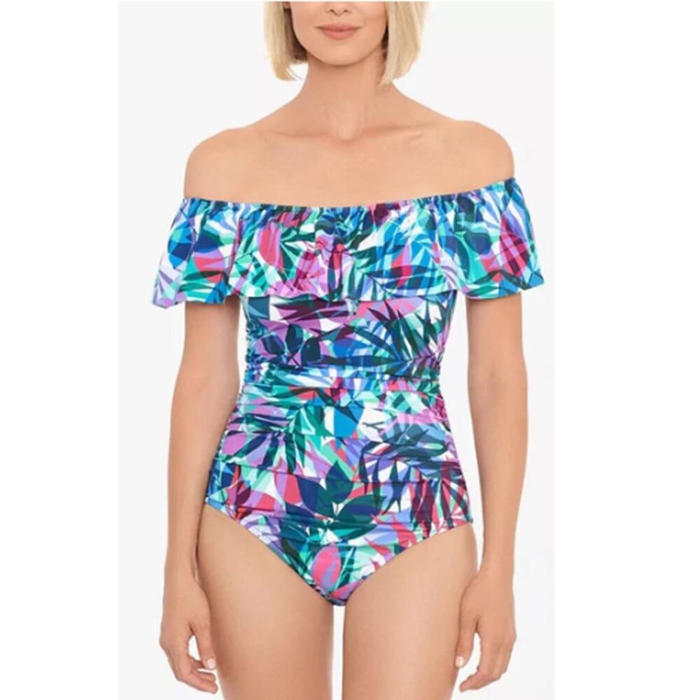 Swim Solutions Waist Minimizer Off the Shoulder One Piece Swimsuit Women's 16 - Picture 1 of 11